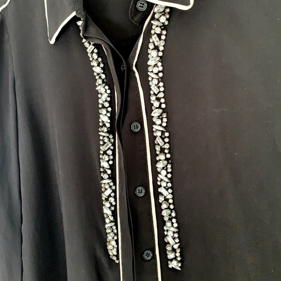 Black Silk Jewel Embellished Westernwear Cowgirl button up Top size Small - Picture 5 of 6